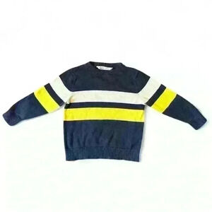H&M sz 2-4T bright yellow & white stripe on navy blue fall winter preppy sweater
